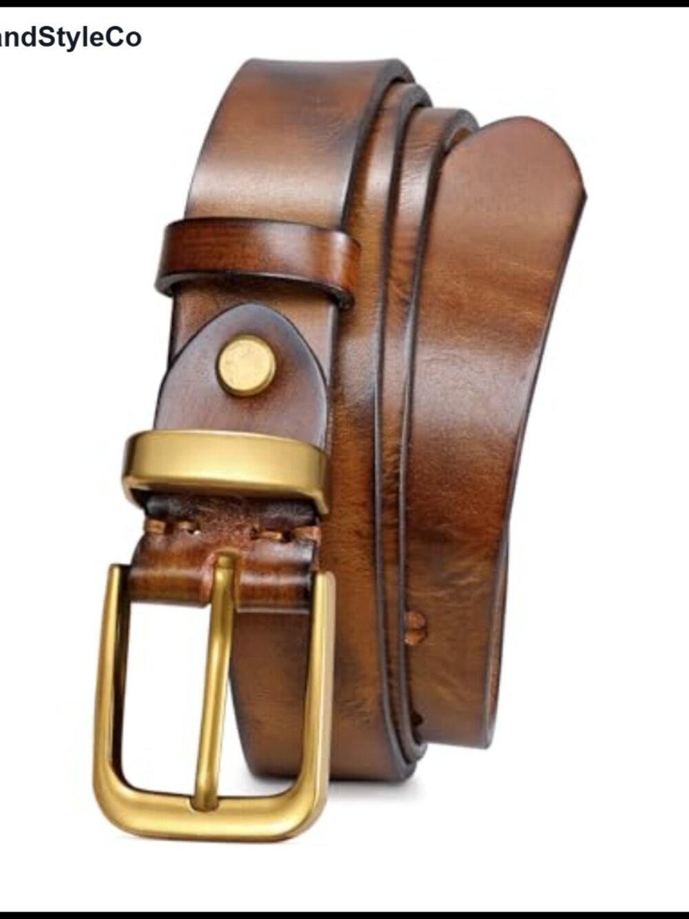 Genuine Leather Belt with Vintage Metal Buckle for Jeans Pants